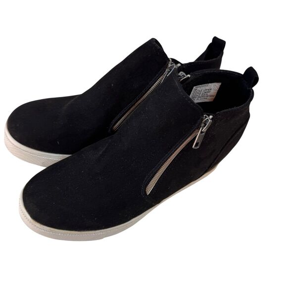Steve Madden Boots Wedgie Women’s Size 5 Vegan Leather Sneaker Double Zip Black - Picture 4 of 11